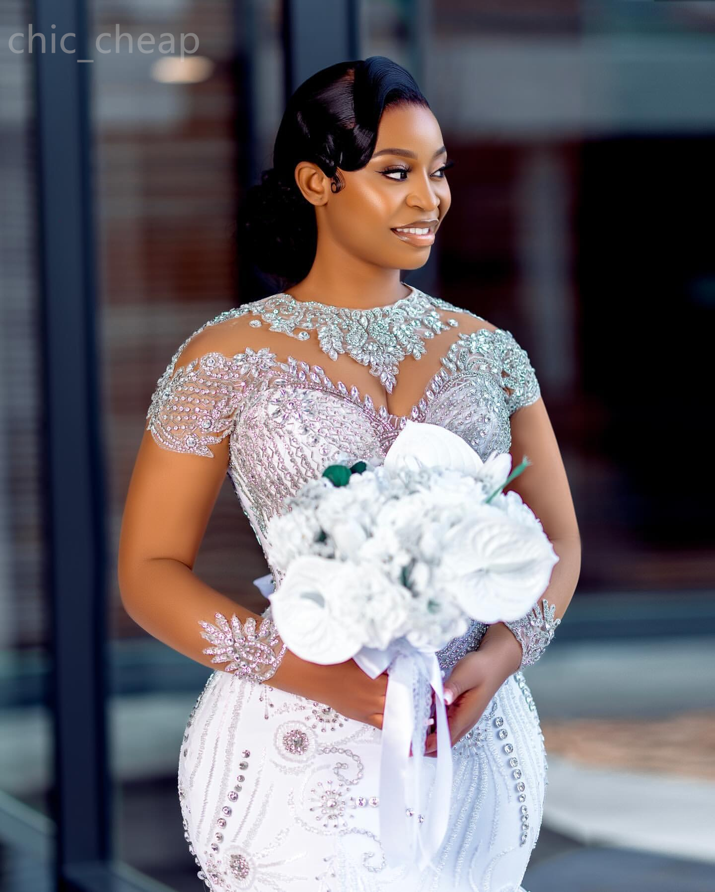 2024 Arabic Aso Ebi Plus Size Lace Luxurious Mermaid Wedding Dress Flowers Crystals Tiers Satin Bridal Gowns Dresses ZJ346