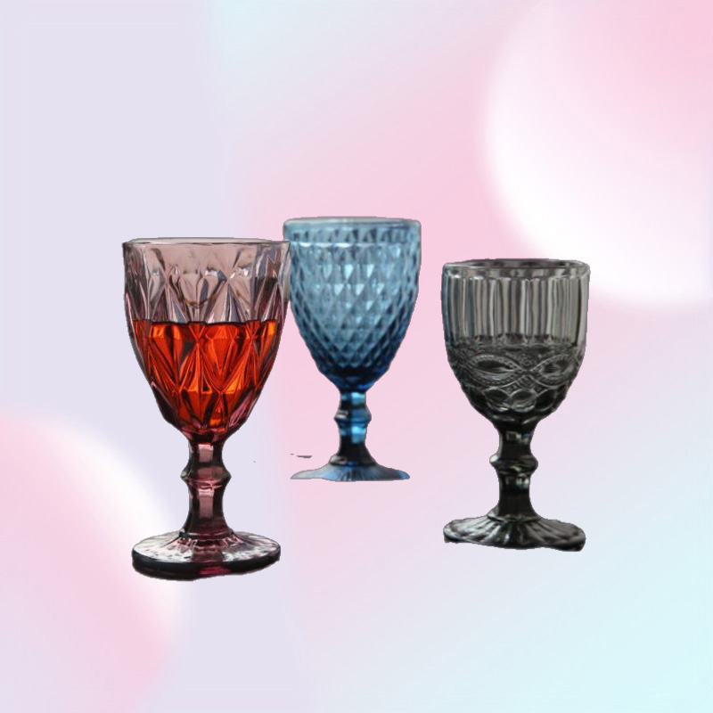 240ml 300ml 4colors European style embossed stained glass wine lamp thick goblets