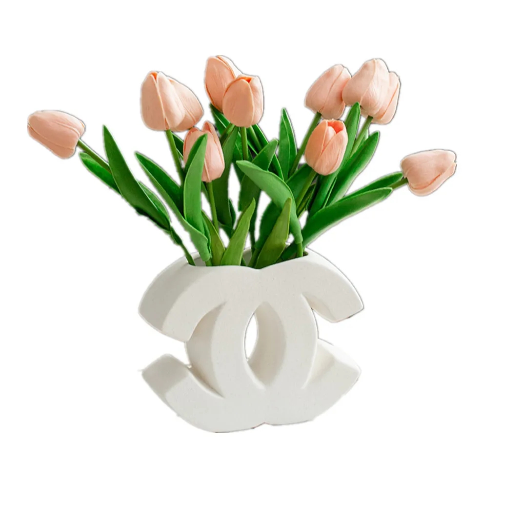 ceramic designer classic shape white INS high-end ral cream style Nordic Dining table decoration vase home entrance ornaments