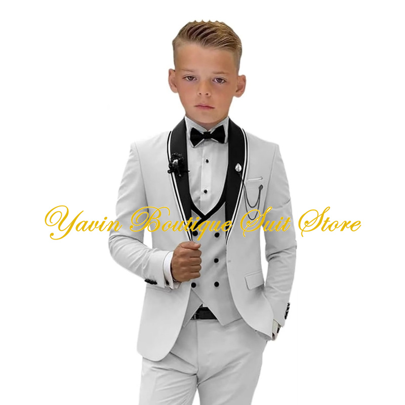 Formal Boy Tuxedo Suit Jacket Pants Vest 3 Piece Set Slim Fit Kids Dress Suit Wedding Children Outfit