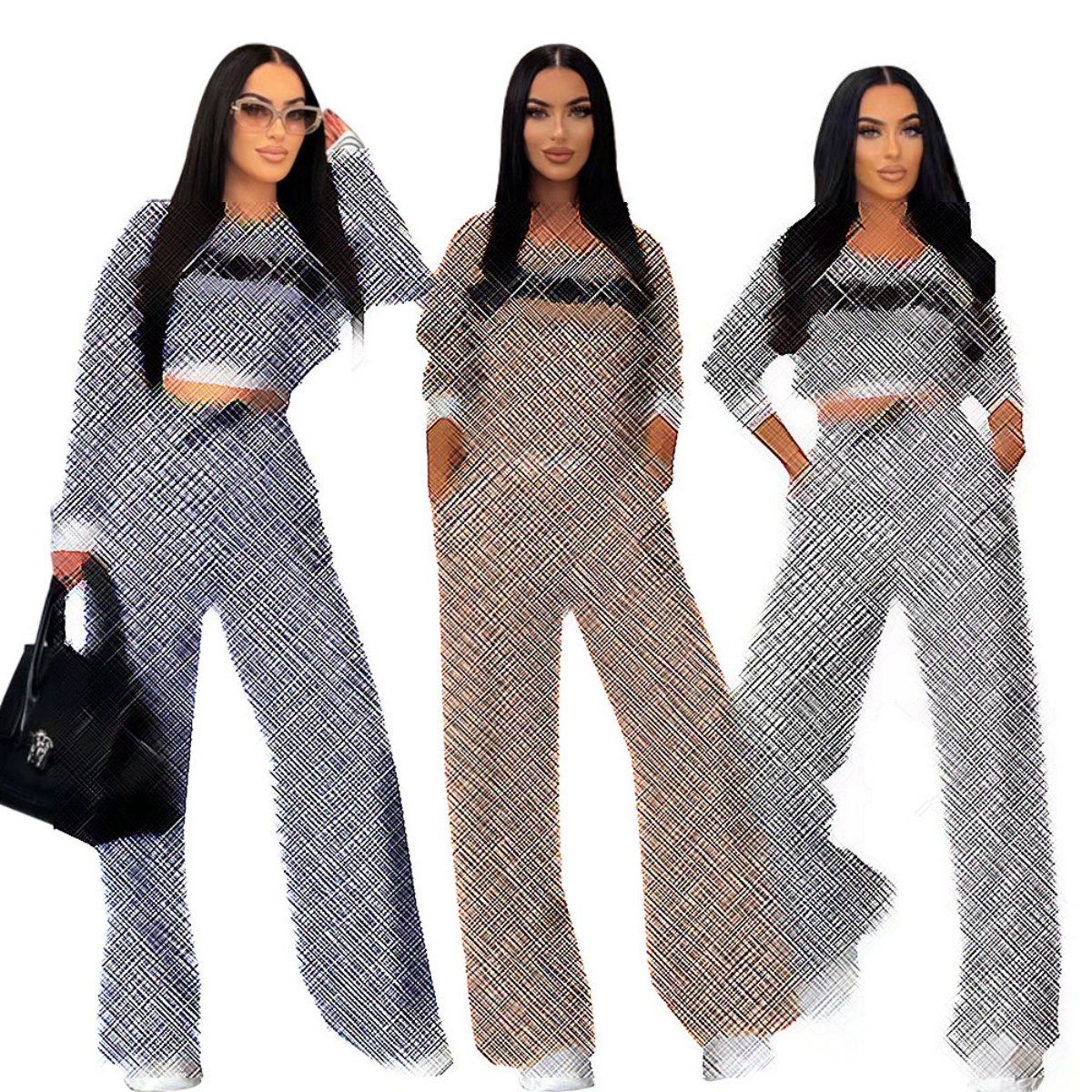 Two Piece Set Tracksuits Women Casual Long Sleeve Top and Wide Leg Pants Set Outfits Free Ship