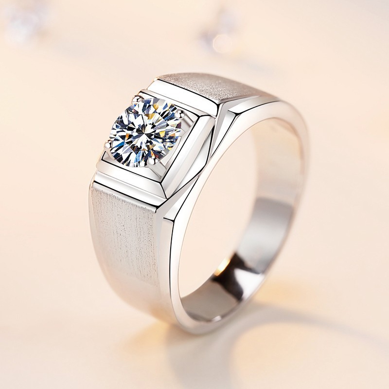 S925 Sterling silver plated Pt950 white gold diamond ring Men's simple overbearing frosted ring Mosan diamond wedding ring 240222
