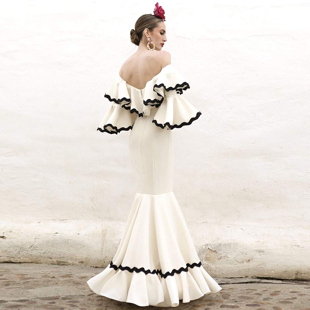 Flamenca Black Evening Dress 2023 Ruffles Sleeves Long Spanish Style Prom Dance Dresses Ceremony Party Gowns for Women