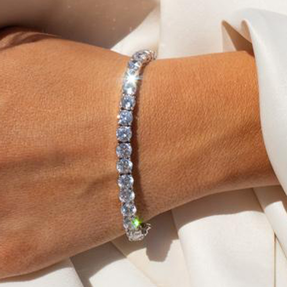 Iced Out Chain Tennis Bracelets For Women Men 4Mm Round CZ Cubic Zirconia Hip Hop Jewelry Full Diamond Female Bangle Bracelet 17/