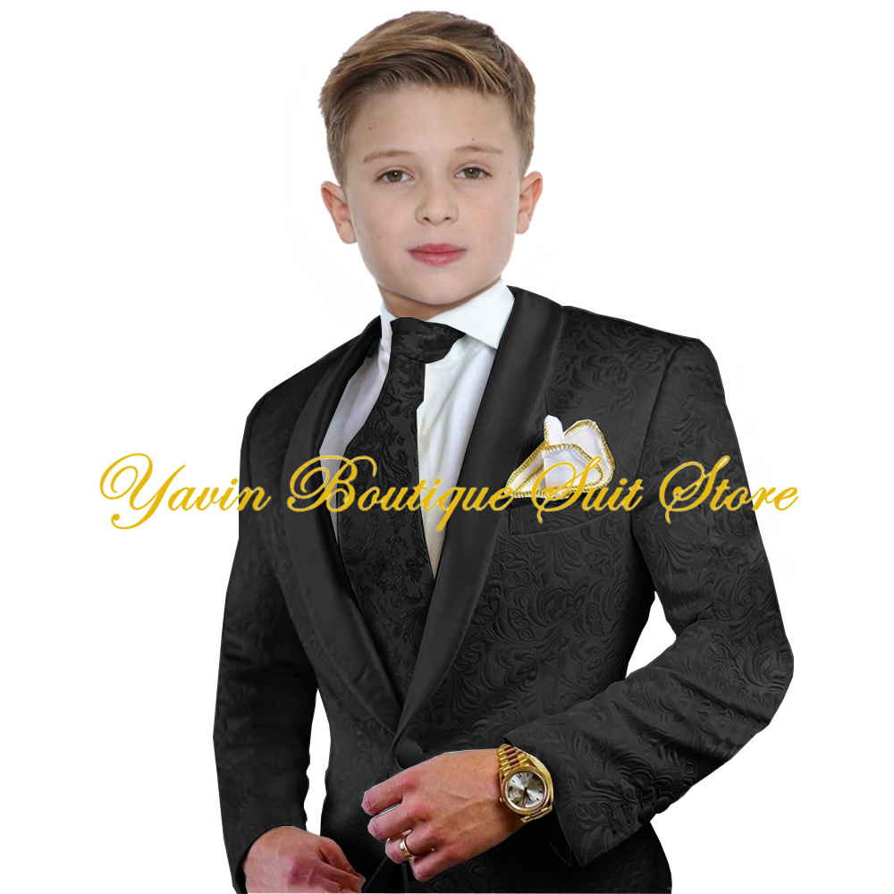Jacquard Boys Suit 3 Pieces Set Floral Jacket Pants Tie One Button Blazer Wedding Party Boy's Tuxedo Kids Party Dress Suits