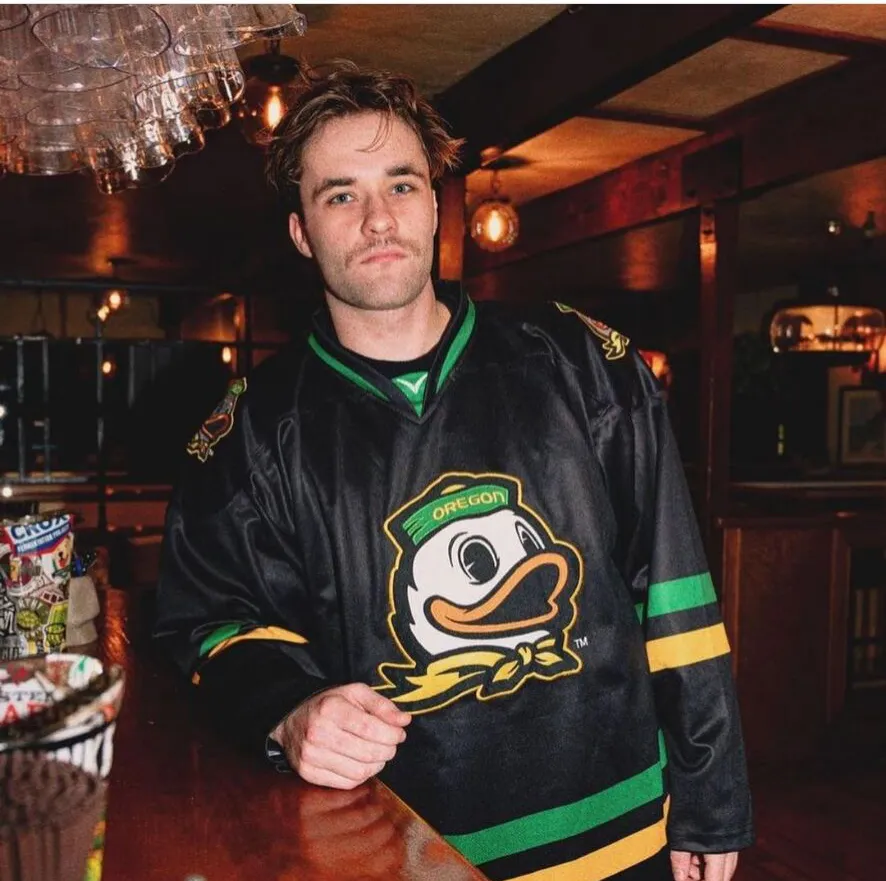 Oregon Ducks 2024 Hockey Jersey Official Replica Breathable Fabric Team Colors - Tobin Fix Andres Corbin Braslavski Glass Strategos Baird Slayton