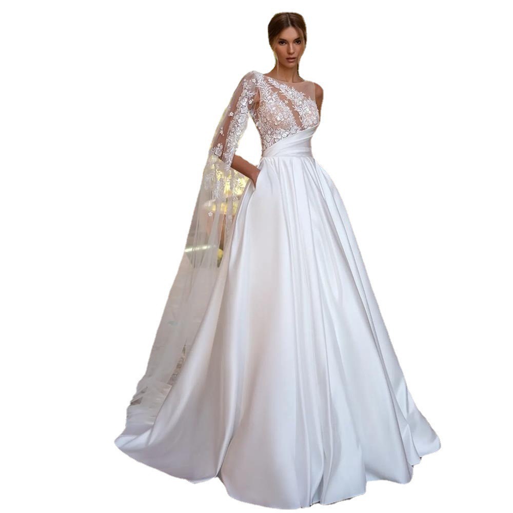 Dress Satin Church Elegant Vintage Crystals Pearls Beads Wedding Bride White A E Arabic Dubai Vestido De Noiva Plus Size Sequined Bridal Gowns Rabic 6