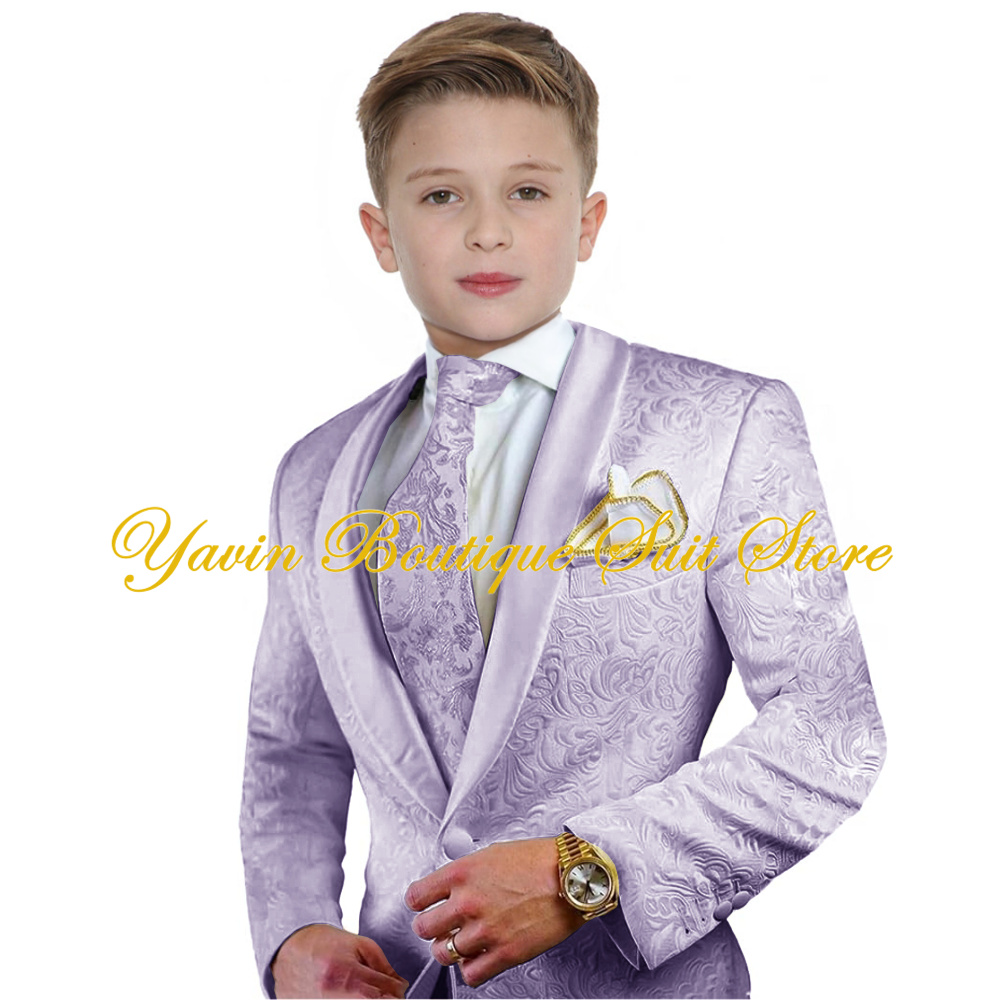 Jacquard Boys Suit 3 Pieces Set Floral Jacket Pants Tie One Button Blazer Wedding Party Boy's Tuxedo Kids Party Dress Suits