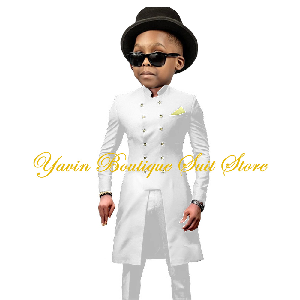 Indian Style Boy's Suit 2 Pieces Long Double Breasted Jacket Pants Set Wedding Party Tuxedo Formal Kids Blazer Clothes