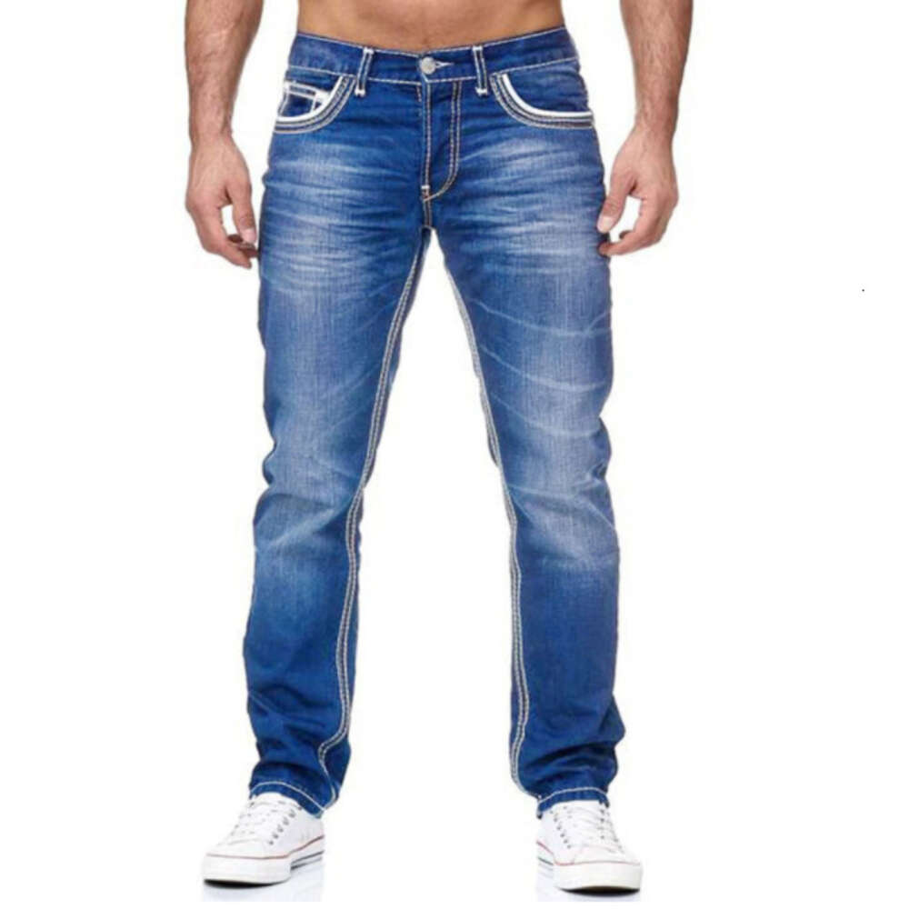 High Quality Men's Slim Fitting Double Line Golden Classic Three Color Jeans New Style