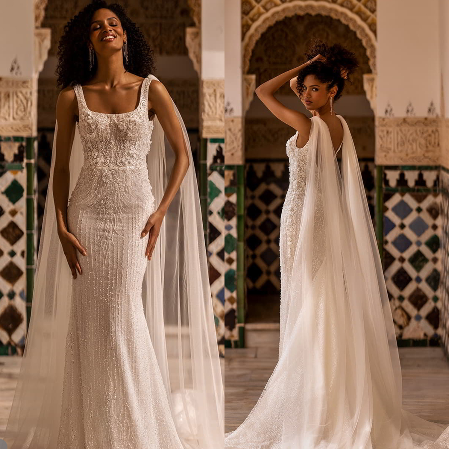 Elegant Spaghetti Strap Mermaid Wedding Dress Lace Applique Bridal Gowns Sleeveless Custom Made Bride Dresses Vestido De Novia 0219