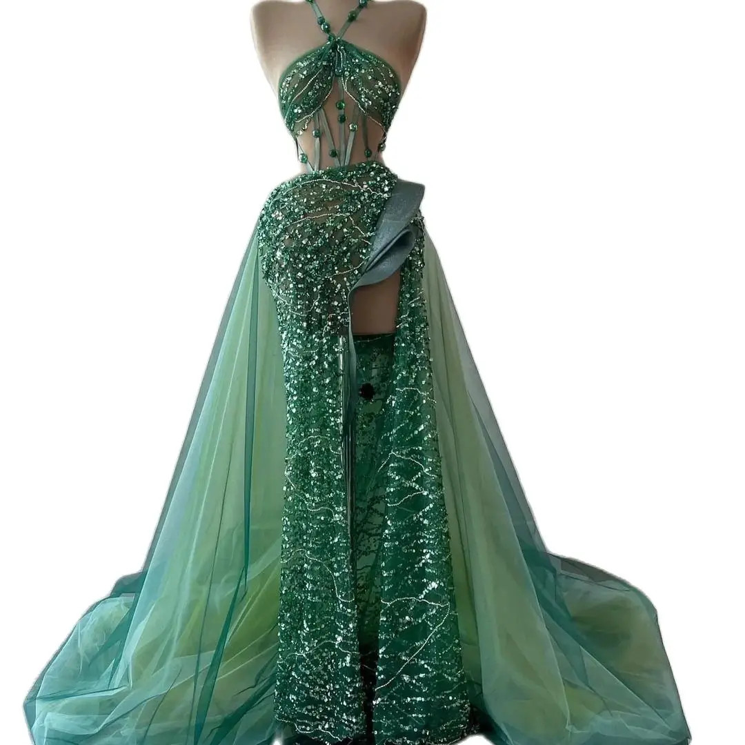 Royal Halter Mermaid Prom Dress Sexy Sleeveless Sequined Lace Beading Formal Evening Gowns Robe De Soiree