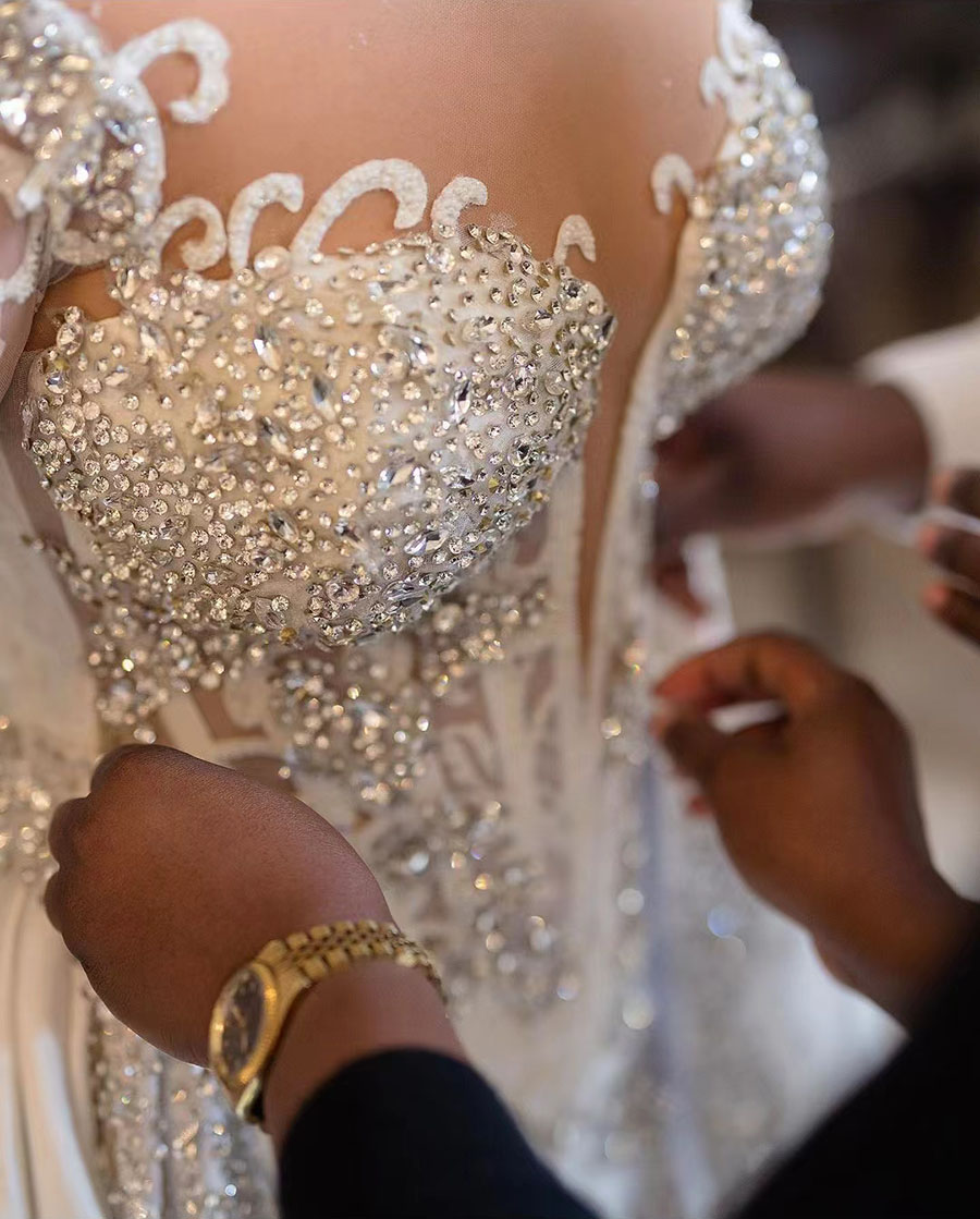 Gorgeous Beaded Vintage Mermaid Wedding Dresses Detachable Train Crystal Off Shoulder Bridal Gowns Custom Made Vestidos De Novia 326