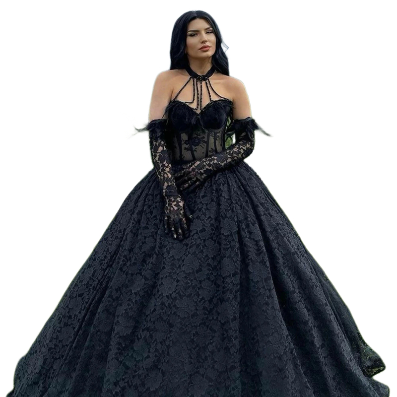 Vintage Black Lace Prom Dresses Beading Halter Sweetheart Corset Long Special Occasion Dress For Women 2024 Gothic Formal Evening Gowns