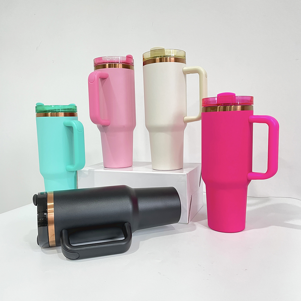 H2.0 copper plated powder coated vacuum insulated stainless steel tumbler holographic travel mug with handle for sunflower laser engraving,sold by cas