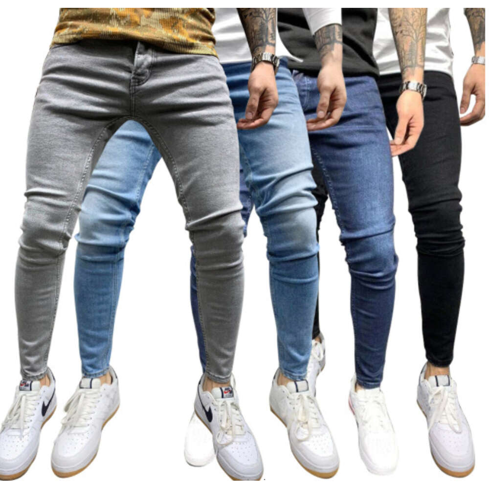 2024 High Quality Men's Elastic Tight Fitting Small Leg Jeans in Four Colors