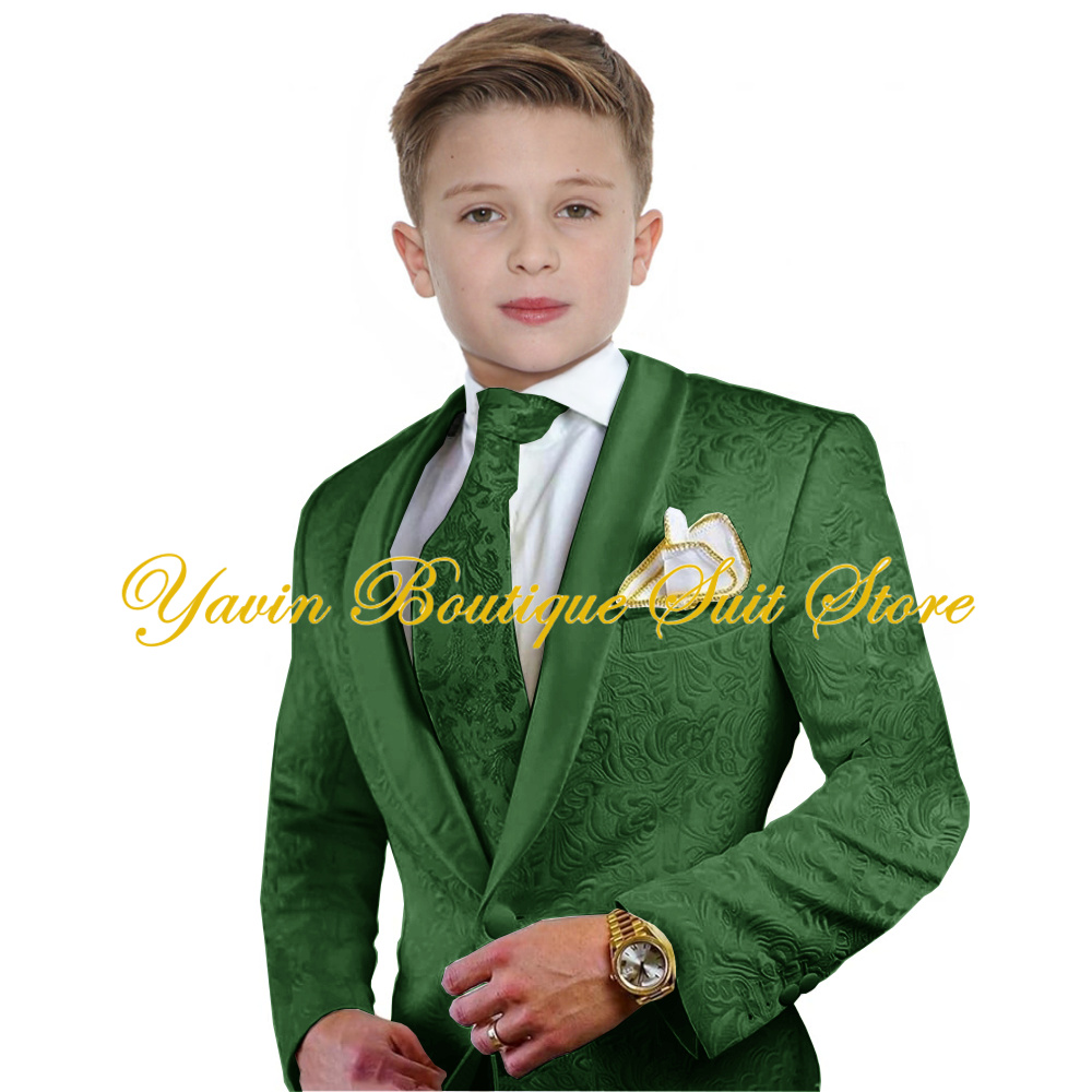 Jacquard Boys Suit 3 Pieces Set Floral Jacket Pants Tie One Button Blazer Wedding Party Boy's Tuxedo Kids Party Dress Suits