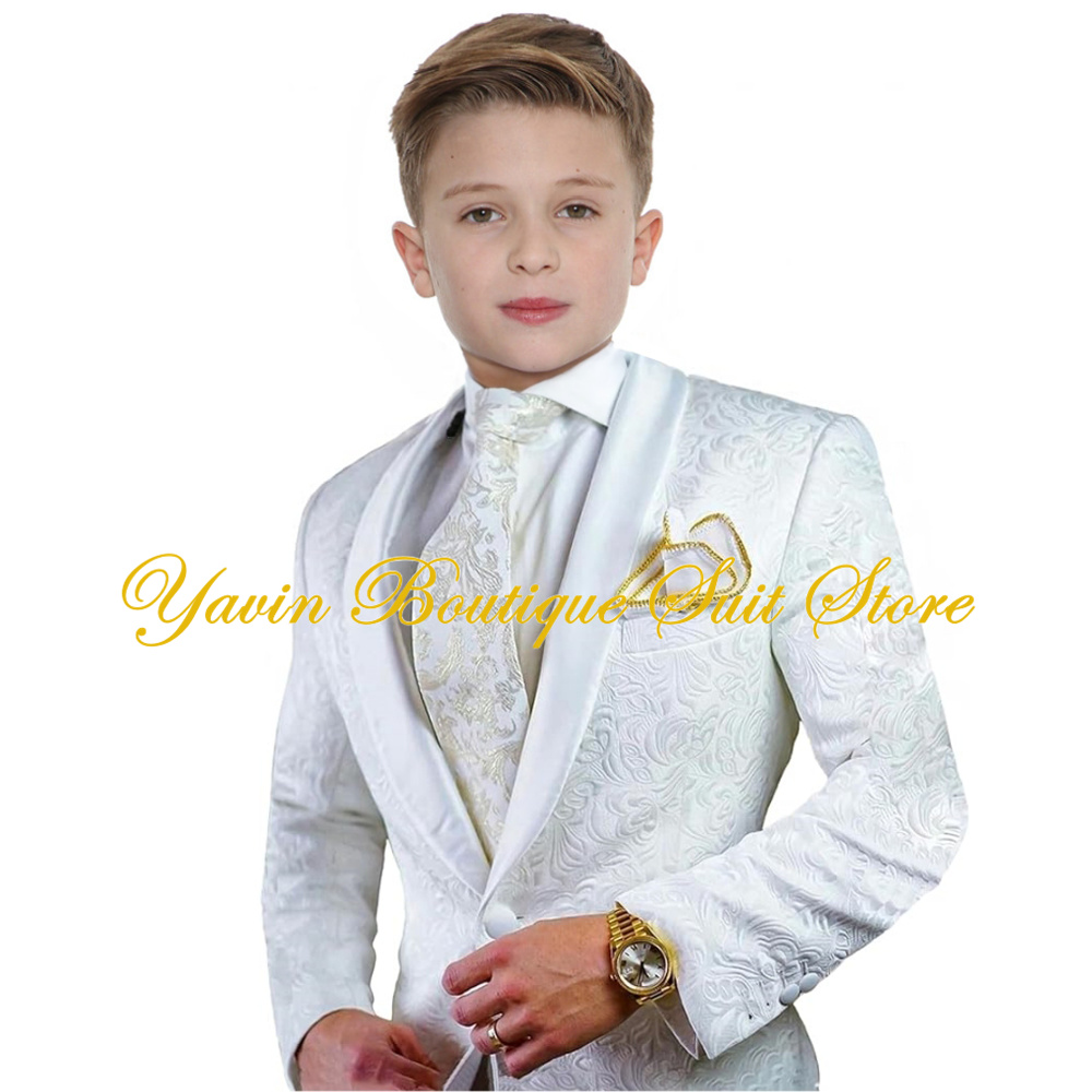Jacquard Boys Suit 3 Pieces Set Floral Jacket Pants Tie One Button Blazer Wedding Party Boy's Tuxedo Kids Party Dress Suits