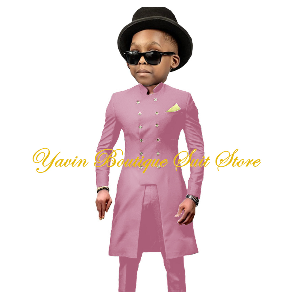 Indian Style Boy's Suit 2 Pieces Long Double Breasted Jacket Pants Set Wedding Party Tuxedo Formal Kids Blazer Clothes
