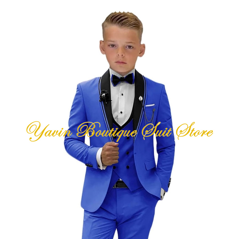 Formal Boy Tuxedo Suit Jacket Pants Vest 3 Piece Set Slim Fit Kids Dress Suit Wedding Children Outfit