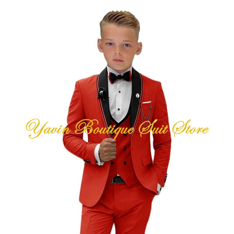 Formal Boy Tuxedo Suit Jacket Pants Vest 3 Piece Set Slim Fit Kids Dress Suit Wedding Children Outfit