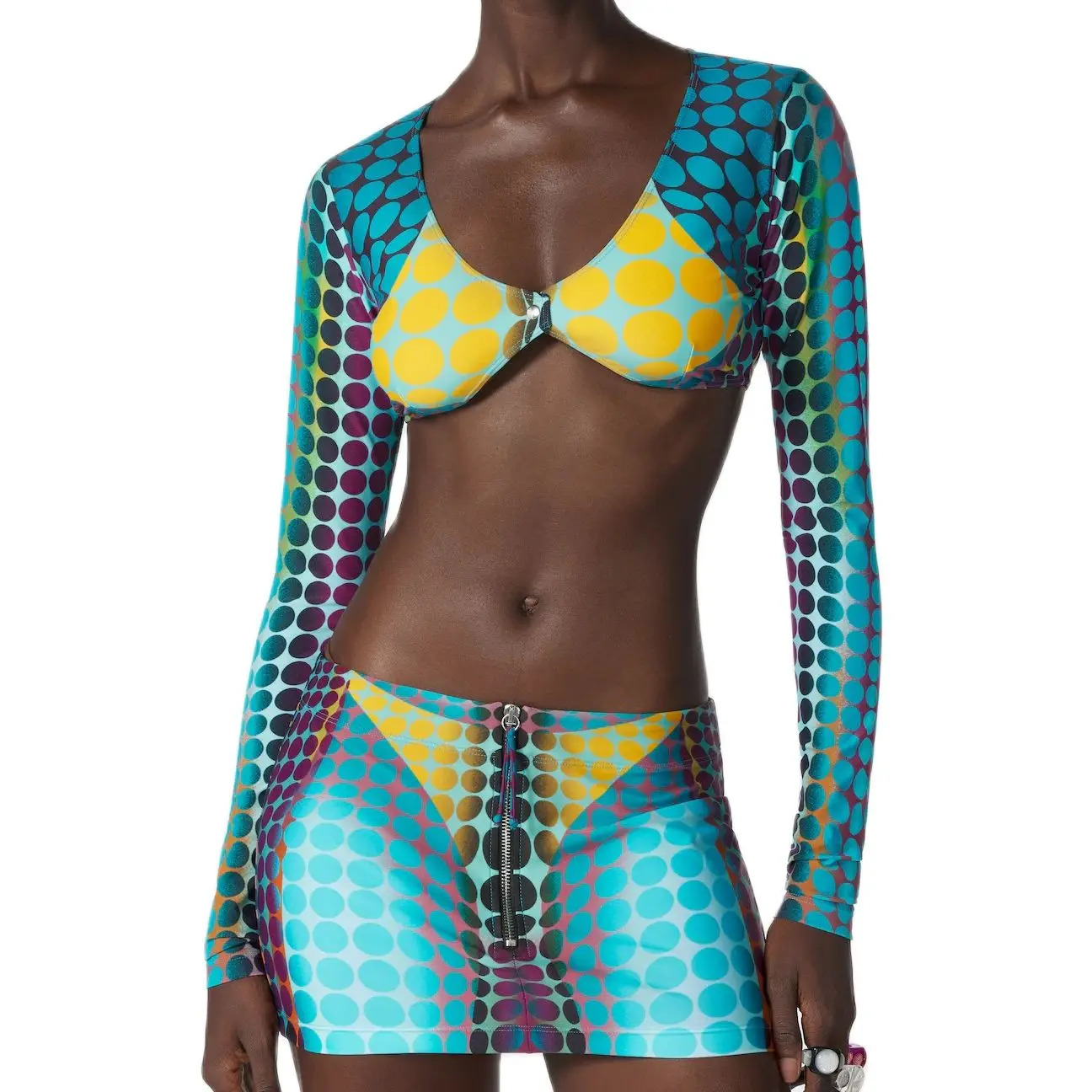 JPG02 kylie jenner wear swimsuit women swimwear two piece bikini blue dots bathing suit 240219