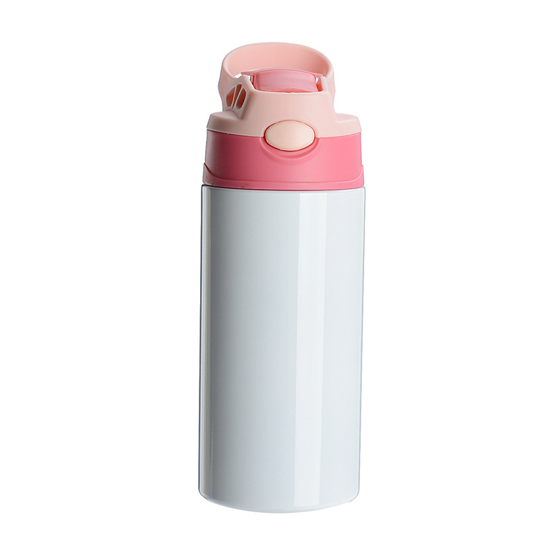 12oz Sublimation Blanks Kids Mugs Tumbler Baby Bottle Sippy Cups White Water Bottle with Straw and Portable Lid 6 Color Lids FY5286