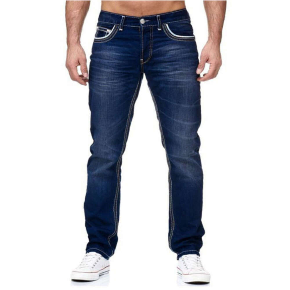 High Quality Men's Slim Fitting Double Line Golden Classic Three Color Jeans New Style