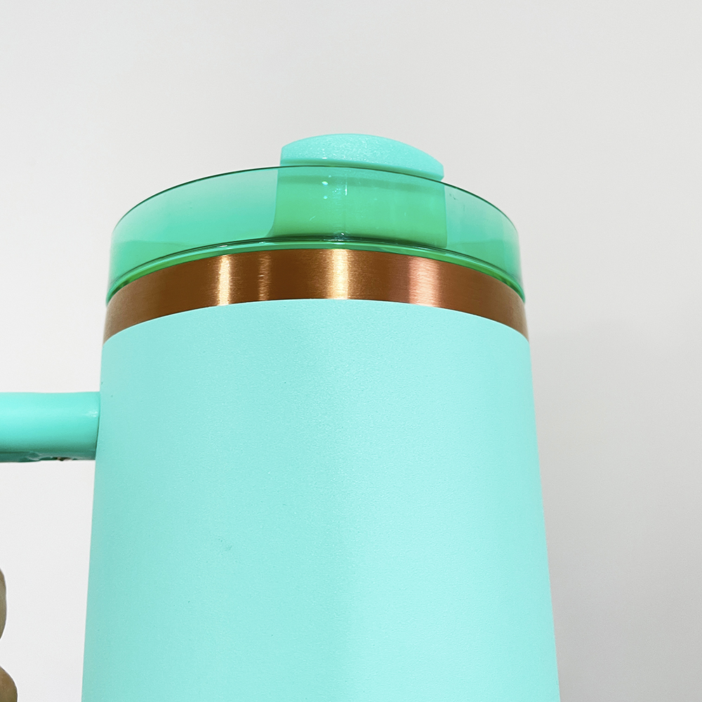 H2.0 copper plated powder coated vacuum insulated stainless steel tumbler holographic travel mug with handle for sunflower laser engraving,sold by cas