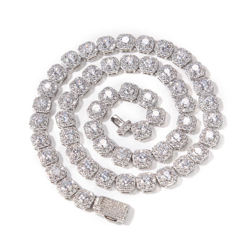 Necklace bracelet Moissanite Diamond Custom Vvs Cuban Link Chain S925 Silver 8mm 12mm Large Tennis Chain Solid Back Hiphop
