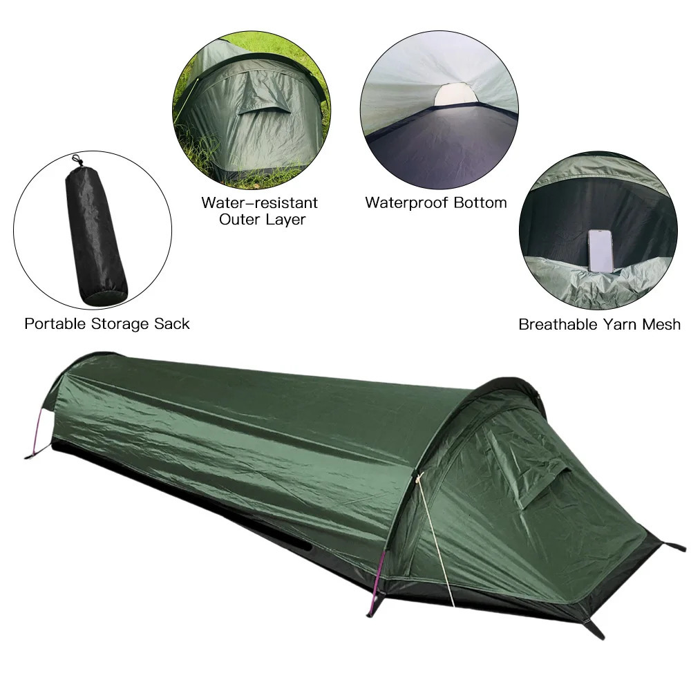 Backpacking Tent Outdoor Camping Sleeping Bag Waterproof Lightweight Single Person 210D Oxford Cloth Bottom 240220