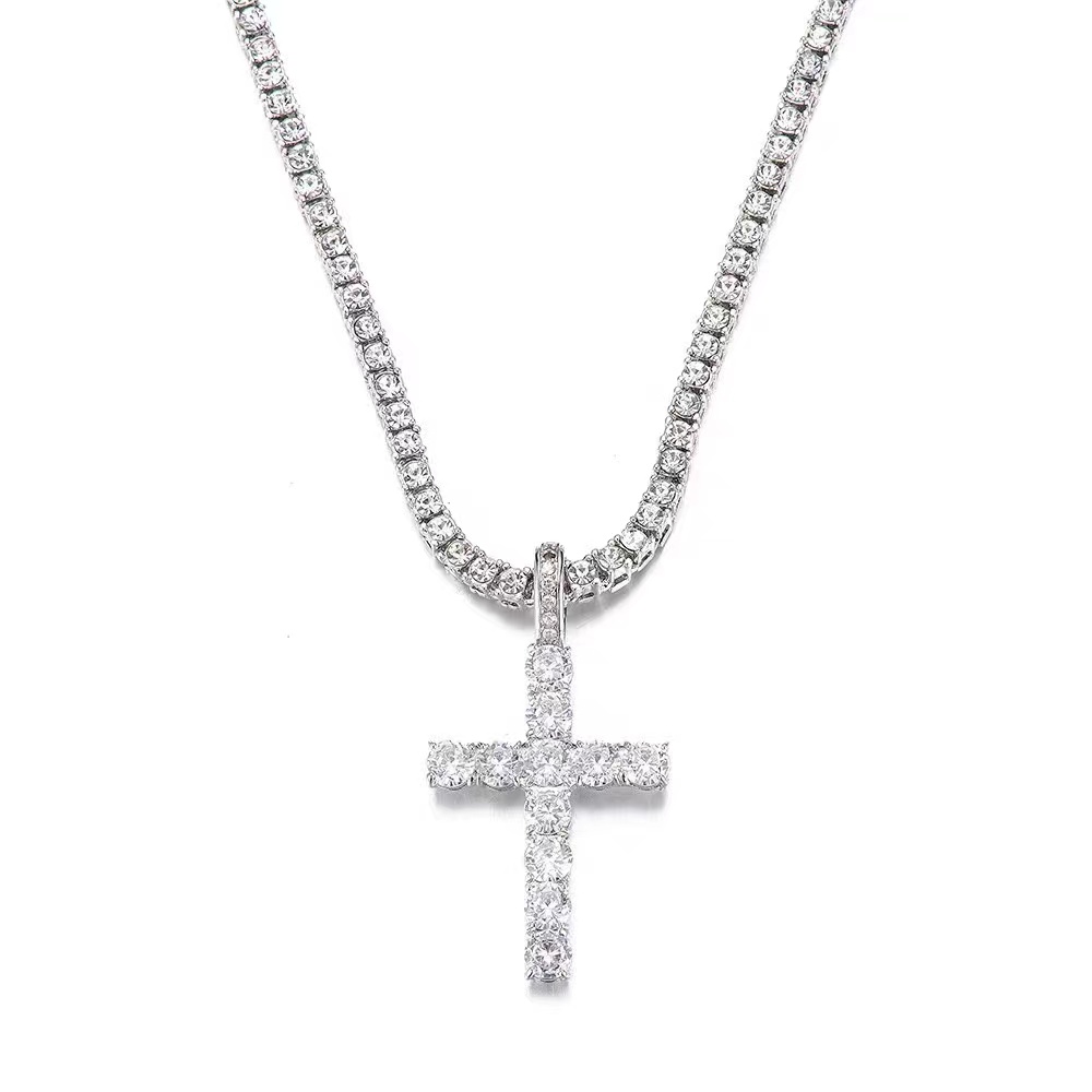 Cross Pendant Necklace Hip Hop 4mm 5mm Vvs Moissanite Dia Tennis Chain Sier for Women Men Jewelry