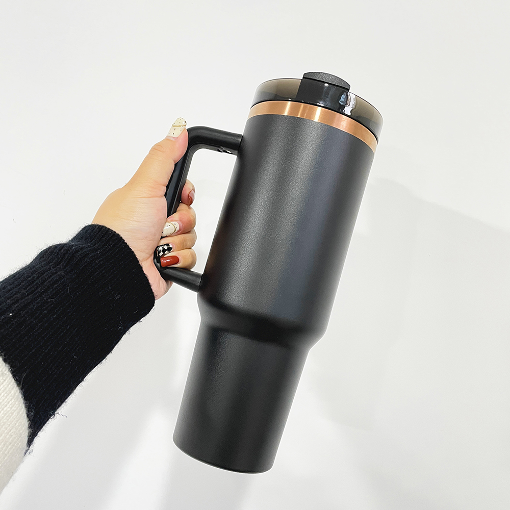 H2.0 copper plated powder coated vacuum insulated stainless steel tumbler holographic travel mug with handle for sunflower laser engraving,sold by cas