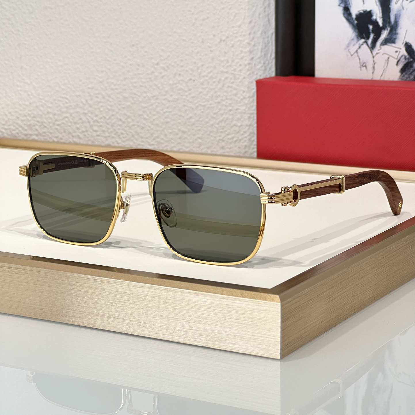 Sunglasses For Men and Women Summer 0363 Wooden Temples Travel Style Anti-Ultraviolet UV400 Retro Plate Metal Square Full Frame Fashion Eyeglasses Random Box