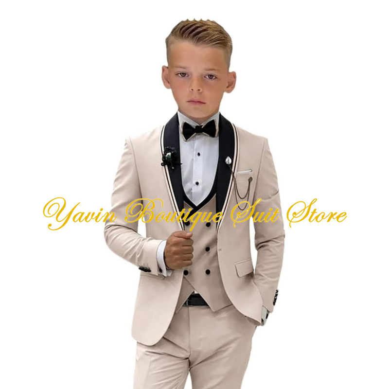 Formal Boy Tuxedo Suit Jacket Pants Vest 3 Piece Set Slim Fit Kids Dress Suit Wedding Children Outfit
