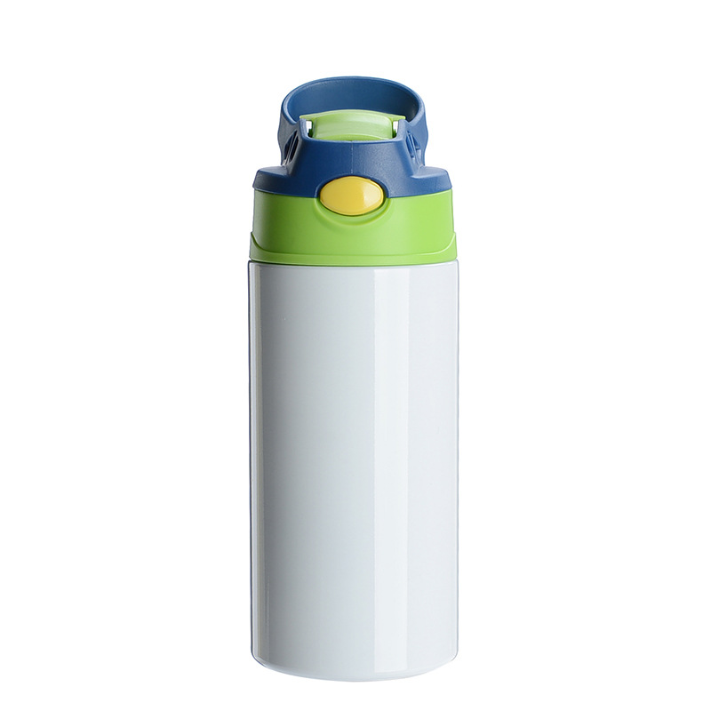 12oz Sublimation Blanks Kids Mugs Tumbler Baby Bottle Sippy Cups White Water Bottle with Straw and Portable Lid 6 Color Lids FY5286