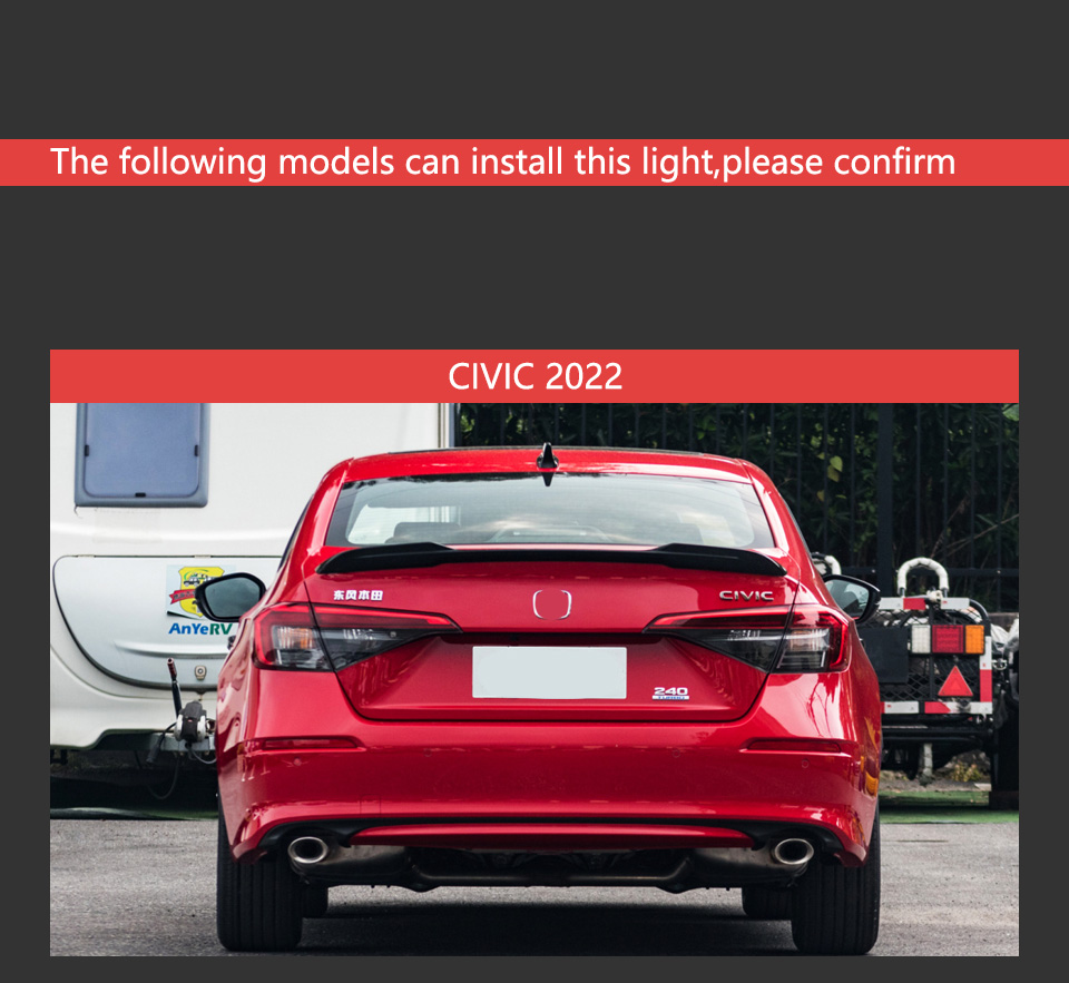 LED Turn Signal Tail Lamp for Honda Civic X G11 Car Taillight 2021-2022 Rear Brake Reverse Light Automotive Accessories