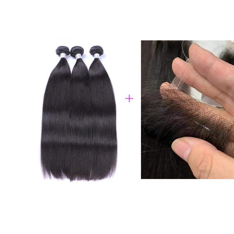 HD 2X6 Lace Closure Silky Straight Brazilian Peruvian Indian 100% Human Hair Wefts With 2*6 Closures Natural Color 10-30inch