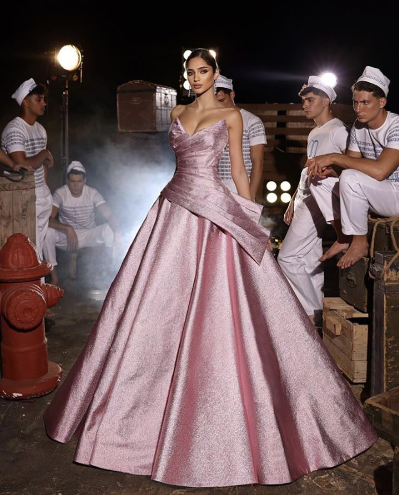 Sparkly Pink A Line Prom Dresses Arabic African V Neck Sequined Women Plus Size Formal Evening Party Gowns