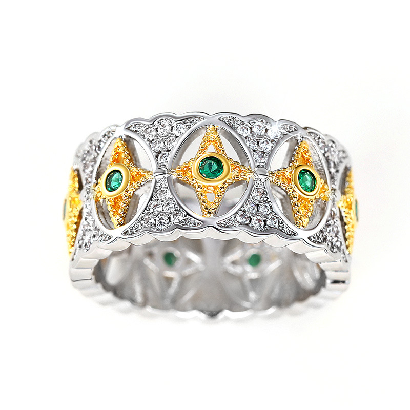 2024 Choucong Brand Court Wedding Rings Vintage Jewelry 925 Sterling Silver Round Cut Emerald CZ Diamond Gemstones Party Hollow Women Bridal Ring For 