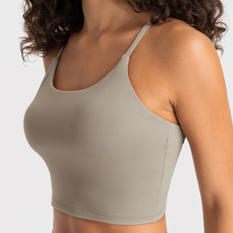 2025--Women's Strappy Stretch Sports Longline Yoga Tank Top Fiess Bra Workout Vest Camisole Crop Tops for Teen Girl