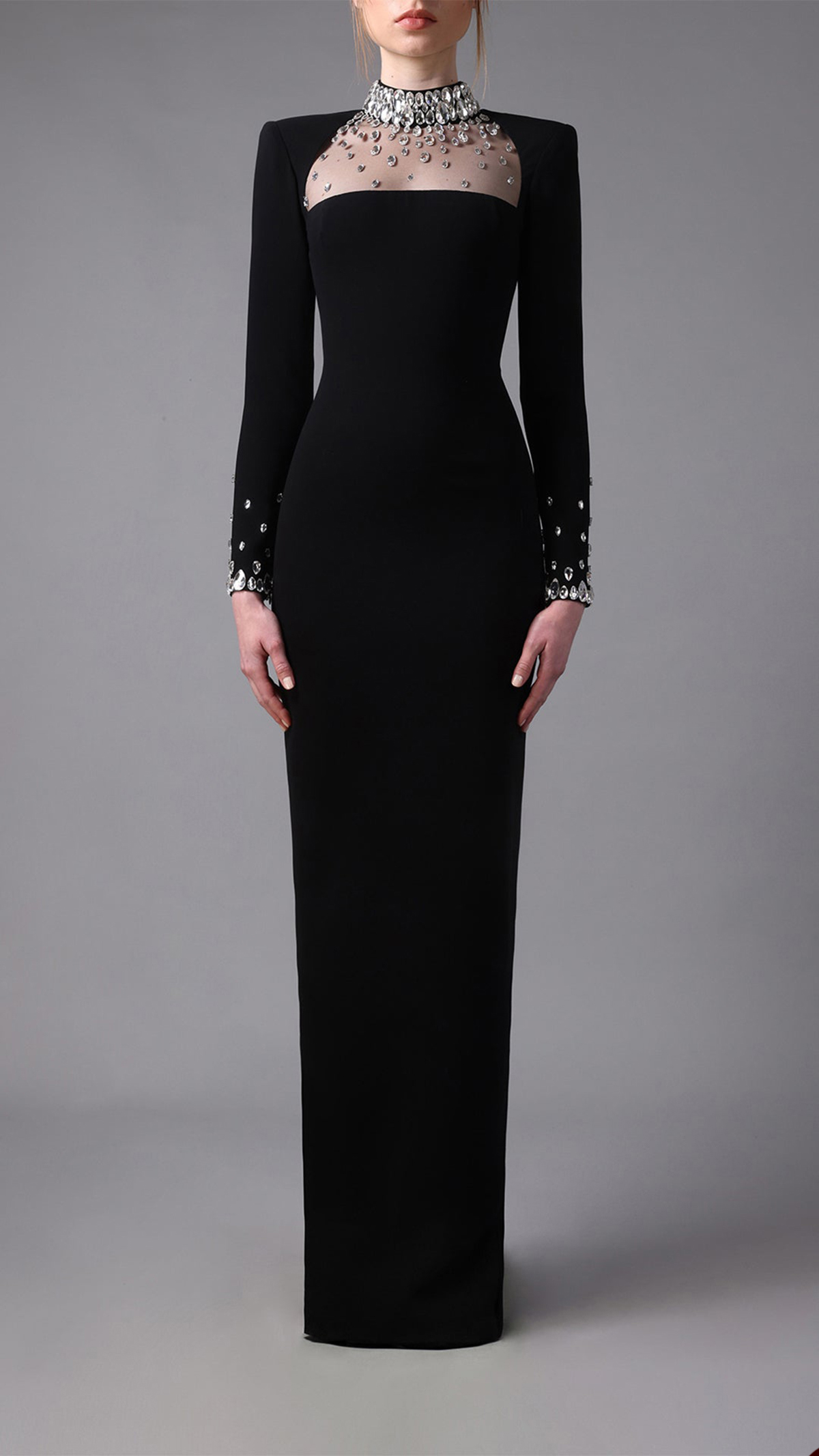 Vintage Women Evening Dresses High Collar Long Sleeves Prom Gowns Crystal Beside Side Dress For Party Custom Made robe de soiree