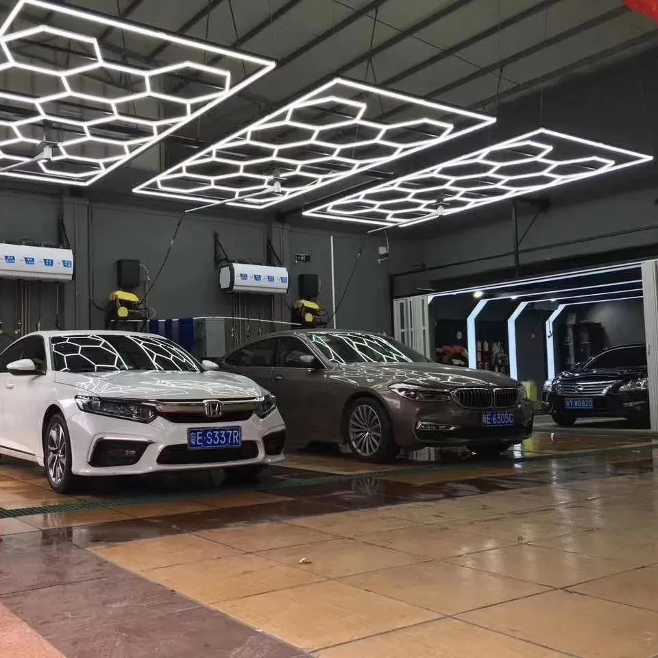Honeycomb Led Light Garage Light Hexagon Wash Station Decoration Hexagon Led Light for Workshop Car Showroom Car Detailing Ceiling Customized