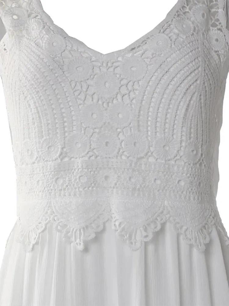 Casual Dresses Boho White Long Women Summer Off Shoulder V-Neck High Waist Lace Dress Beach Holiday Midi Vestidos De Mujer
