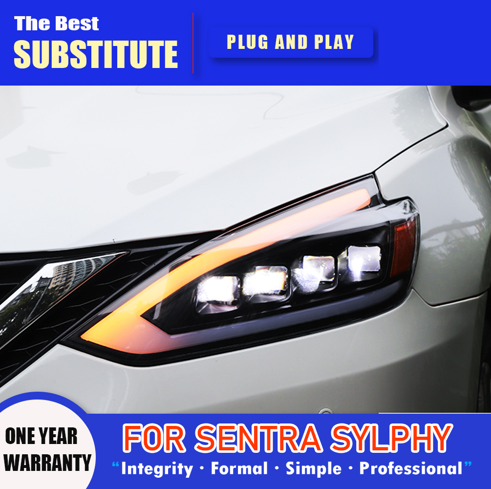 Front Lamp Daytime Running Light Streamer Turn Signal For Nissan Sylphy LED Headlight 16-19 Sentra High Beam Angel Eye Projector Lens
