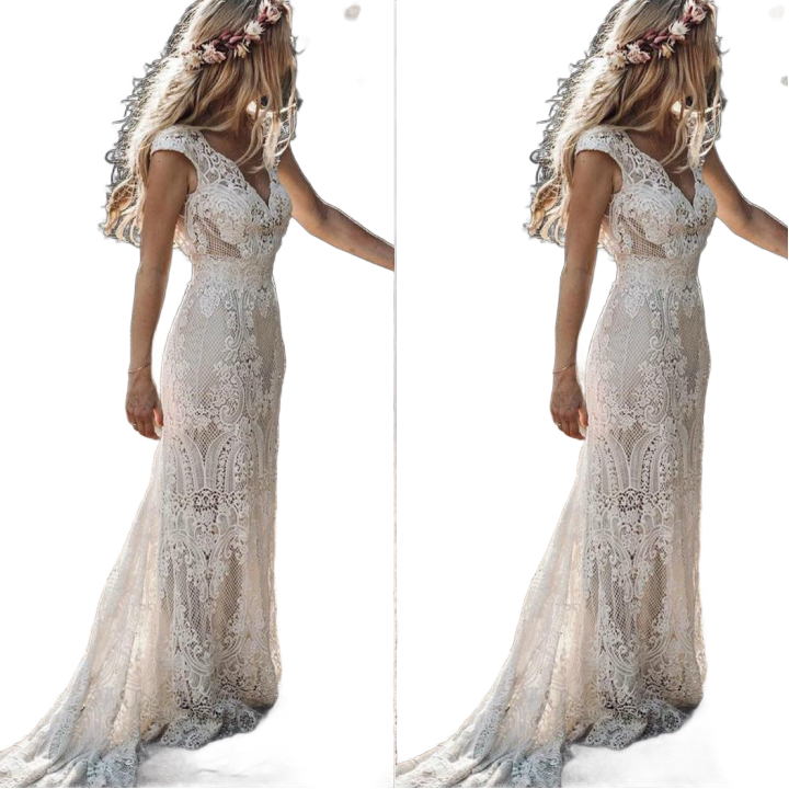 Vintage Berta Full Lace Mermaid Wedding Dresses Bridal Gowns V Neck Cap Sleeve Bohemian Beach Garden Custom Made vestido de n