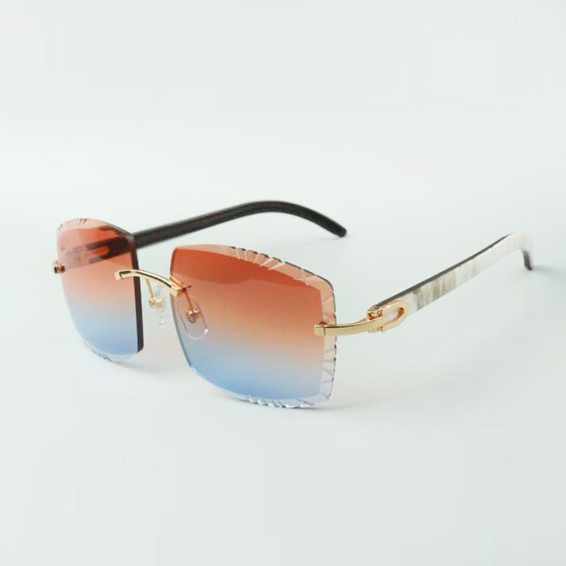 designers XL diamonds sunglasses 3524022 cutting lens natural white and black hybrid buffalo horns glasses size 58-18-140mm