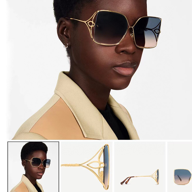 Womens Luxury Sunglasses Large Metal Frame Light Color Decorative Mirror Designer Fashion Letter Flower Lens High Quality UV400 Protection Z1629U