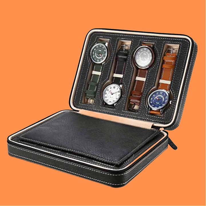 8 Grids PU Leather Watch Box Storage Showing Watches Display Storage Box Case Tray Zippere Travel Jewelry Watch Collector Case