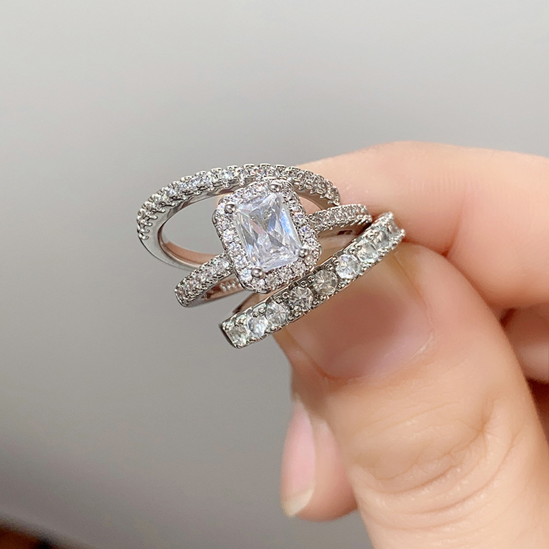 Handmade Elegant Wedding Rings Jewelry Sterling Sier Princess Cut White 5A Cubic Zircon CZ Dia Gemstones Party 3pcs Women Bridal Ring Set Gi